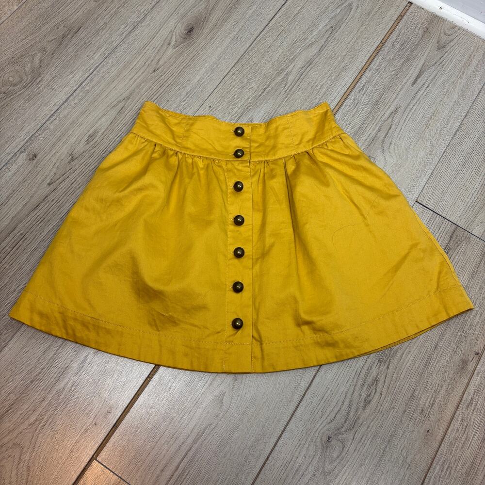 Forever 21 Mustard Yellow Mini Skirt Bronze Buttons 100% Cotton Lined Med Y2K